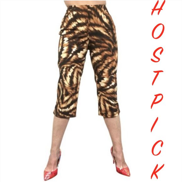 Escada Vintage Animal Print Cropped Denim Pants